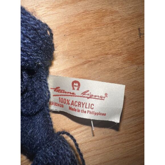 Vintage Etienne Aigner Soft Acrylic Knit Fringe Logo Scarf - Navy - Picture 5 of 5